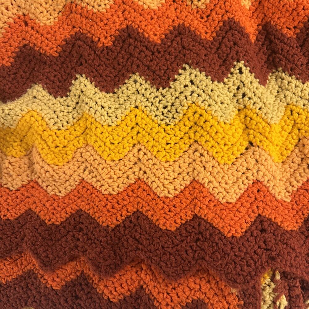 Vintage 1970s Handmade AFGHAN Crochet Throw BLANKET Colorful RETRO